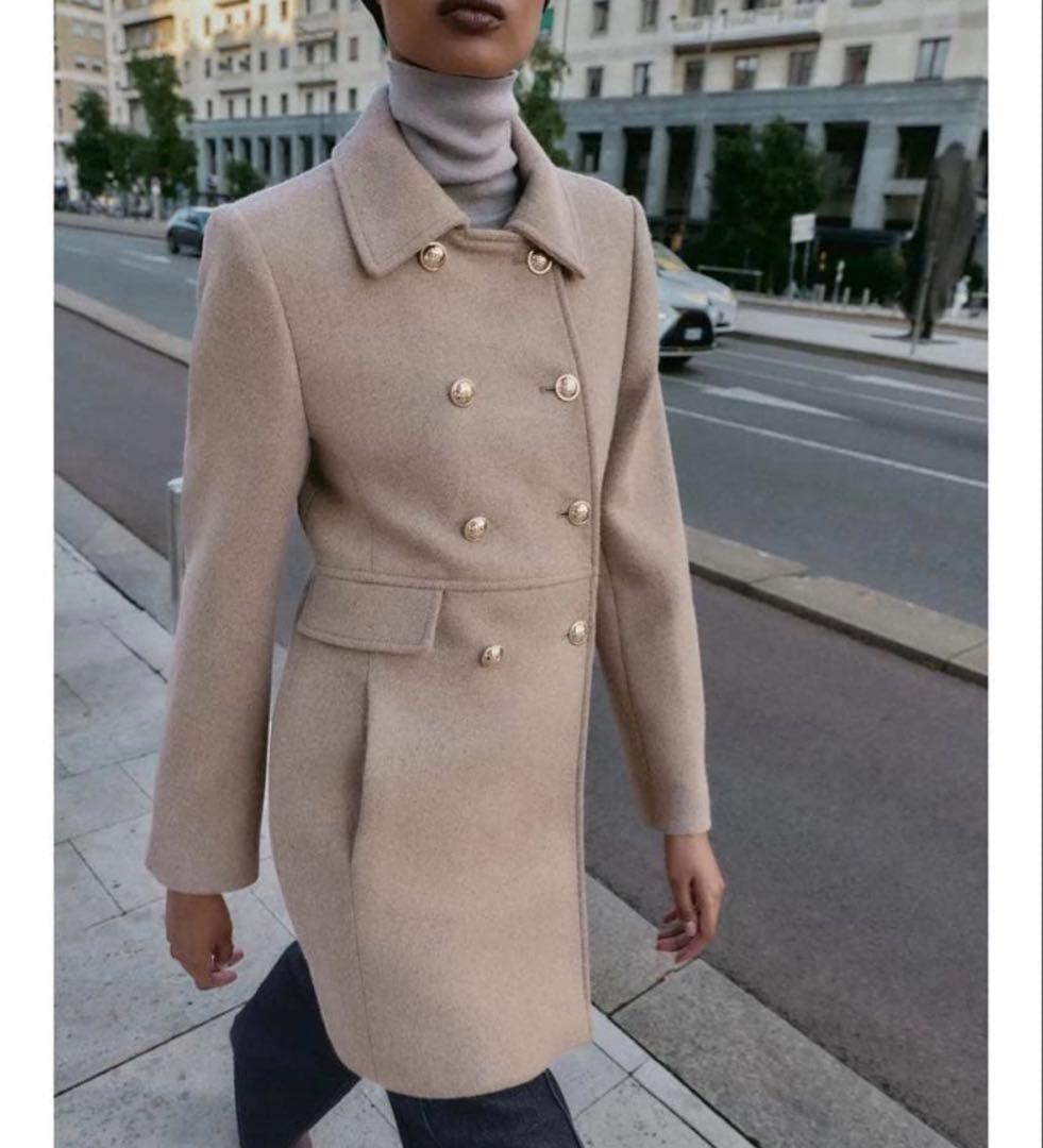 ZARA ウール混紡ショート丈ダブルブレストコート M