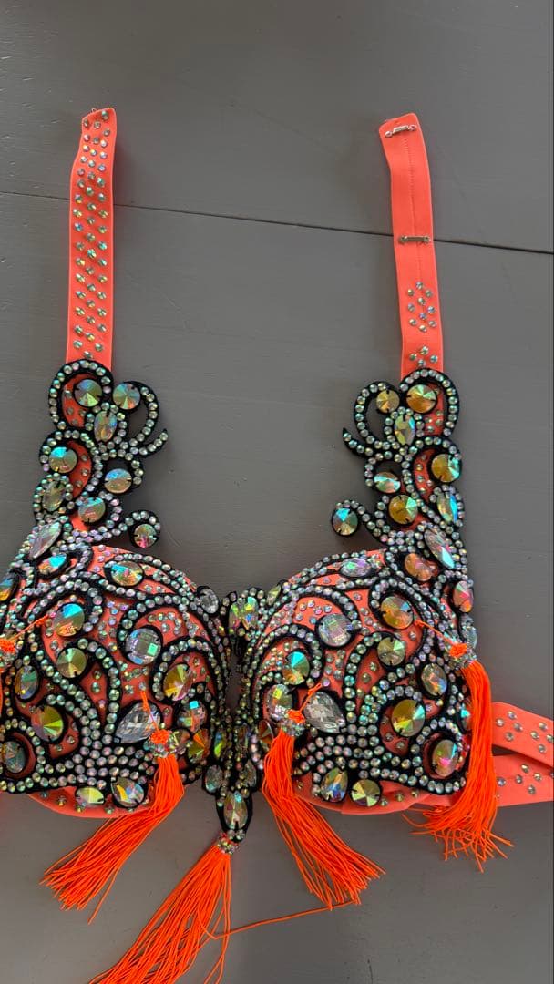 オレンジ ビーズ フリンジ ベリーダンス衣装