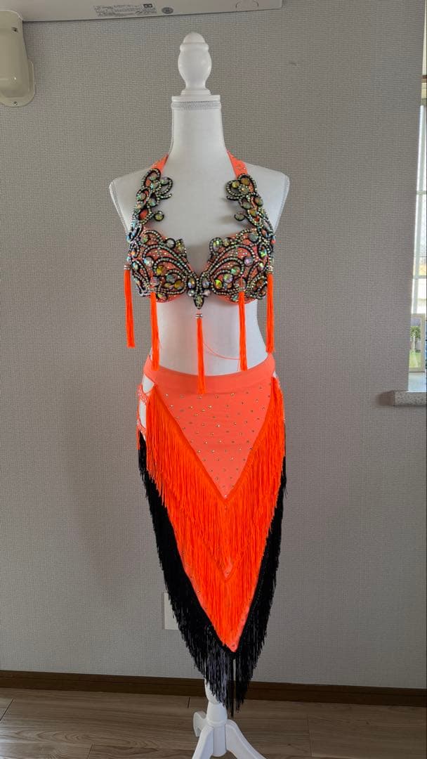 オレンジ ビーズ フリンジ ベリーダンス衣装