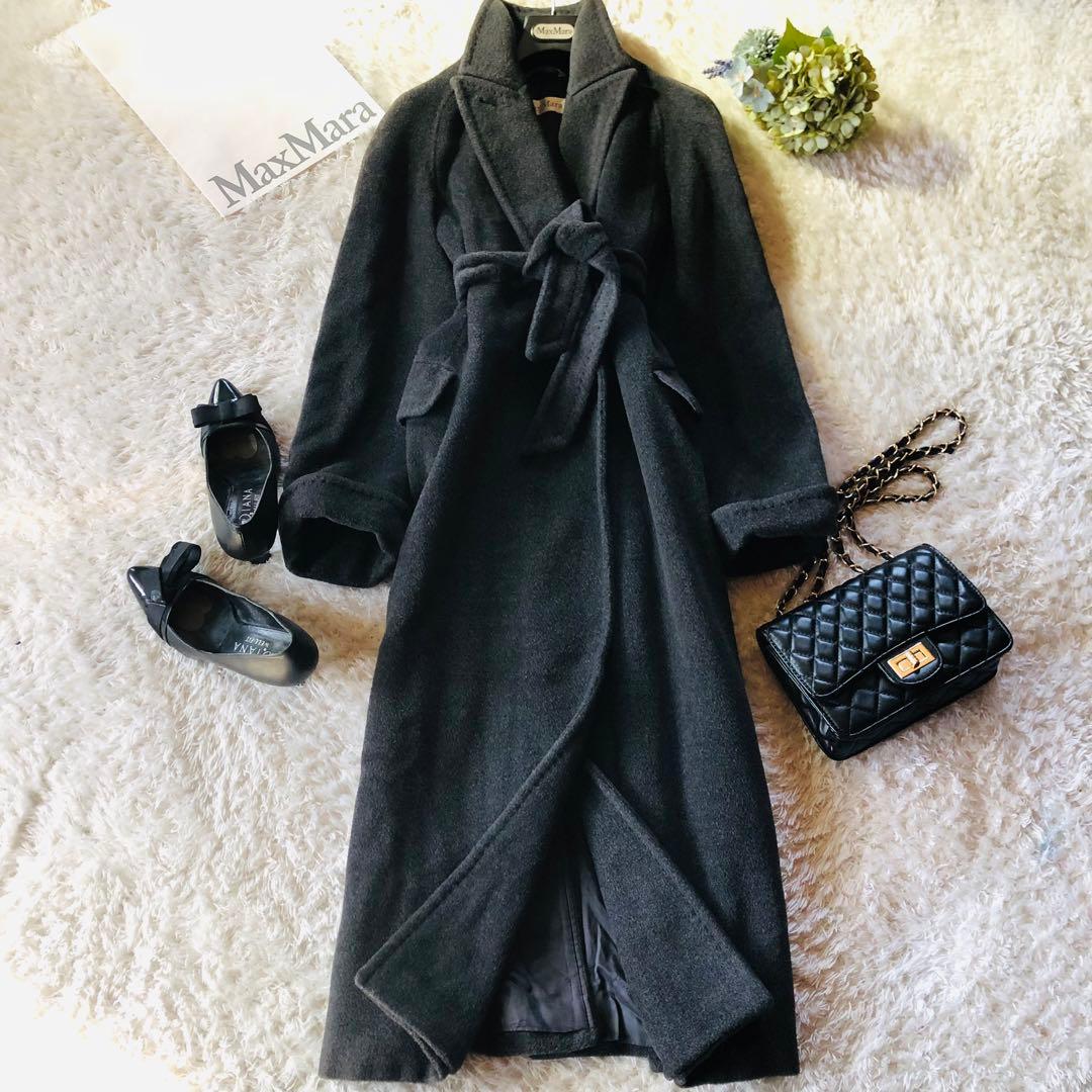 美品✨マックスマーラ ベルテッドコート ガウン カシミヤ 女優襟 グレー 38
