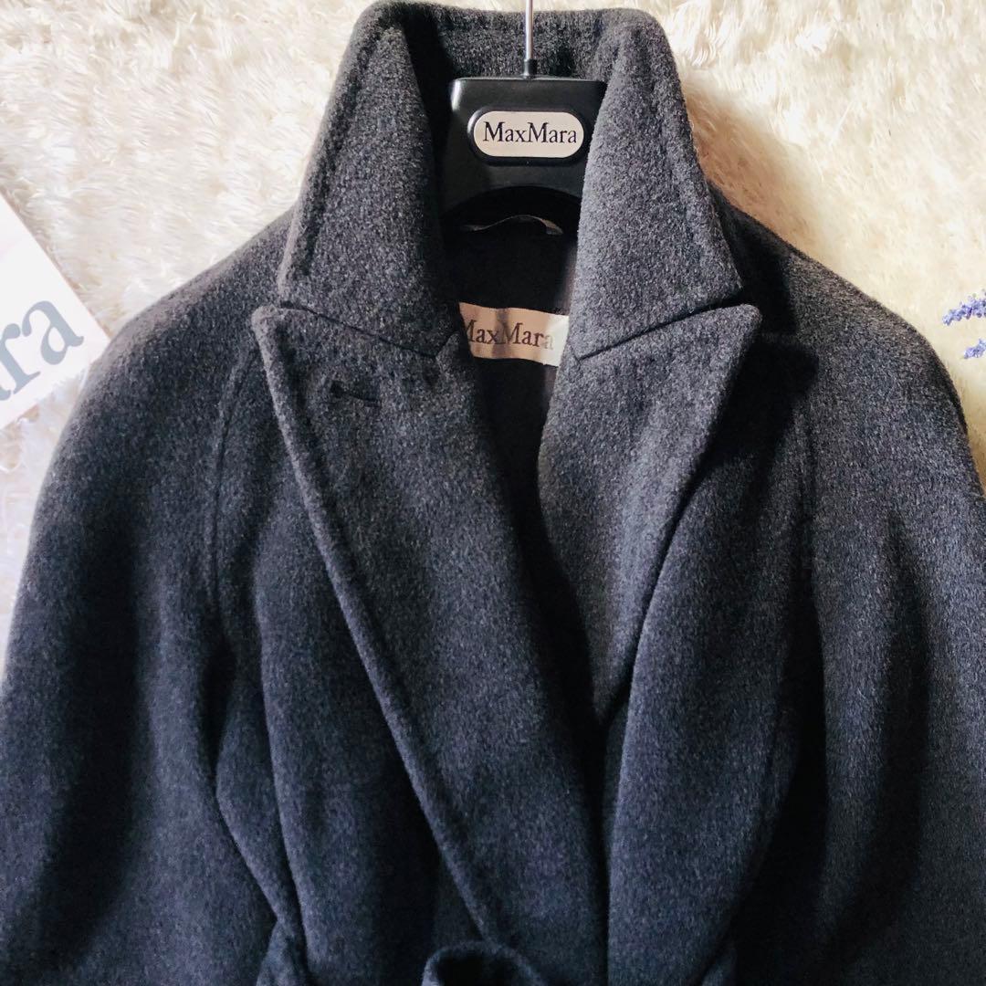 美品✨マックスマーラ ベルテッドコート ガウン カシミヤ 女優襟 グレー 38