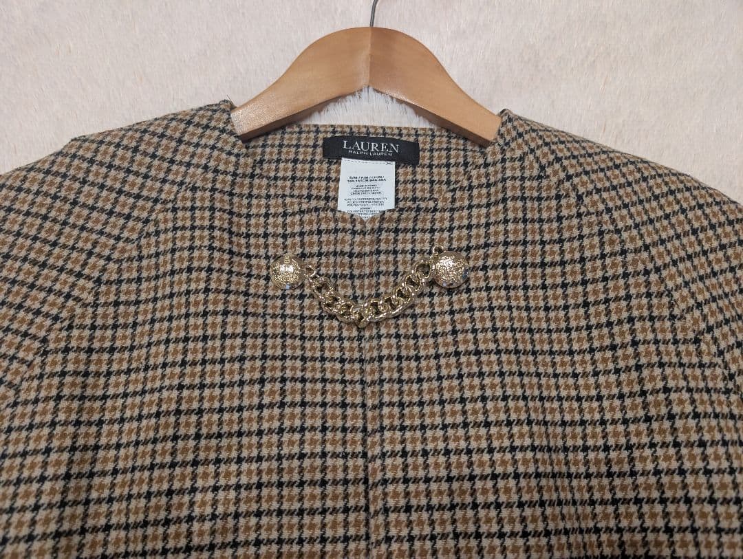 ローレンラルフローレン　ケープコート　ポンチョ　千鳥柄　グレンチェック　金ボタン
