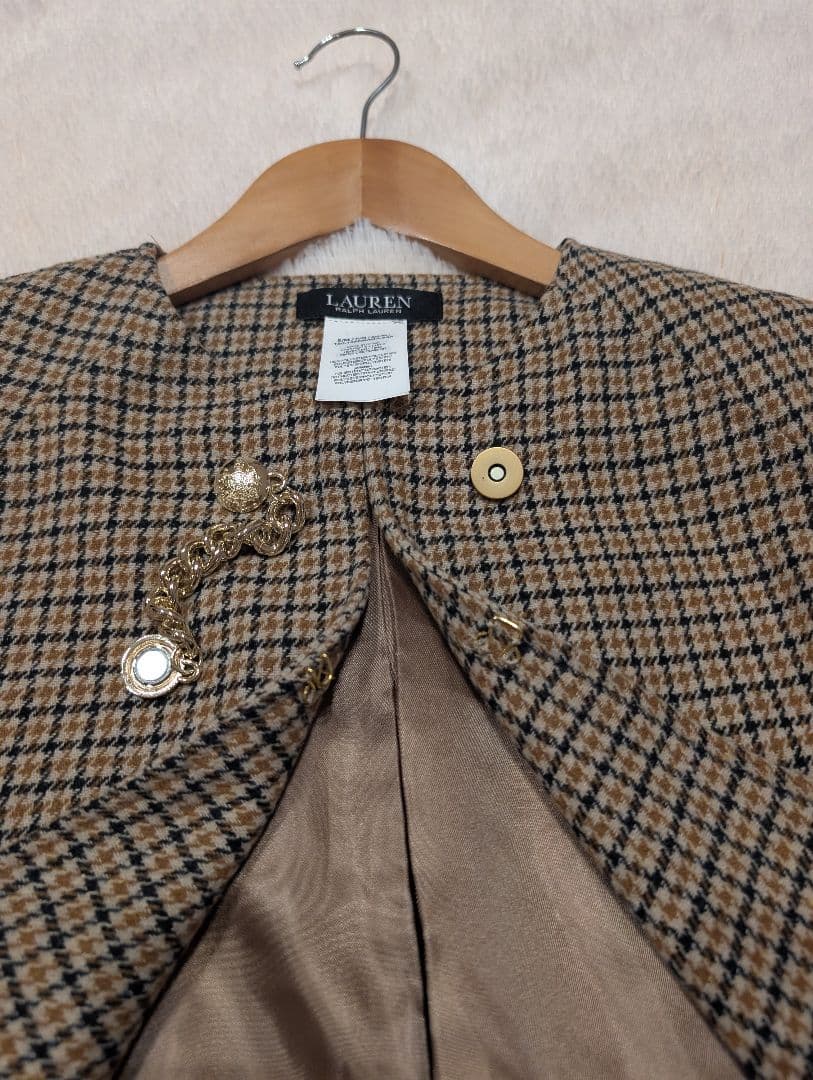 ローレンラルフローレン　ケープコート　ポンチョ　千鳥柄　グレンチェック　金ボタン