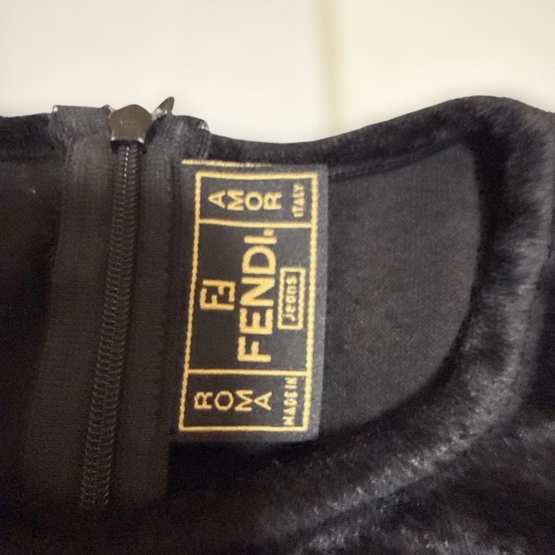 FENDI ベルベット 長袖Tシャツ 黒