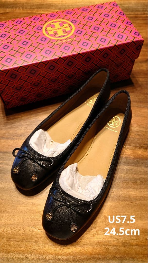 トリーバーチ フラットシューズ リボン ブラック 24.5cm