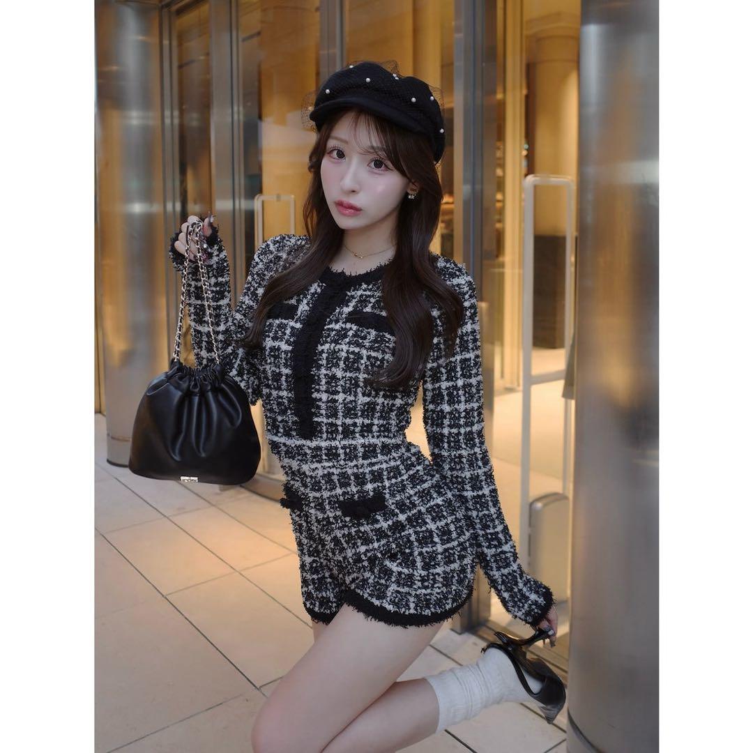 Darich ダーリッチ ツイードニットコンビネゾン ブラック Free