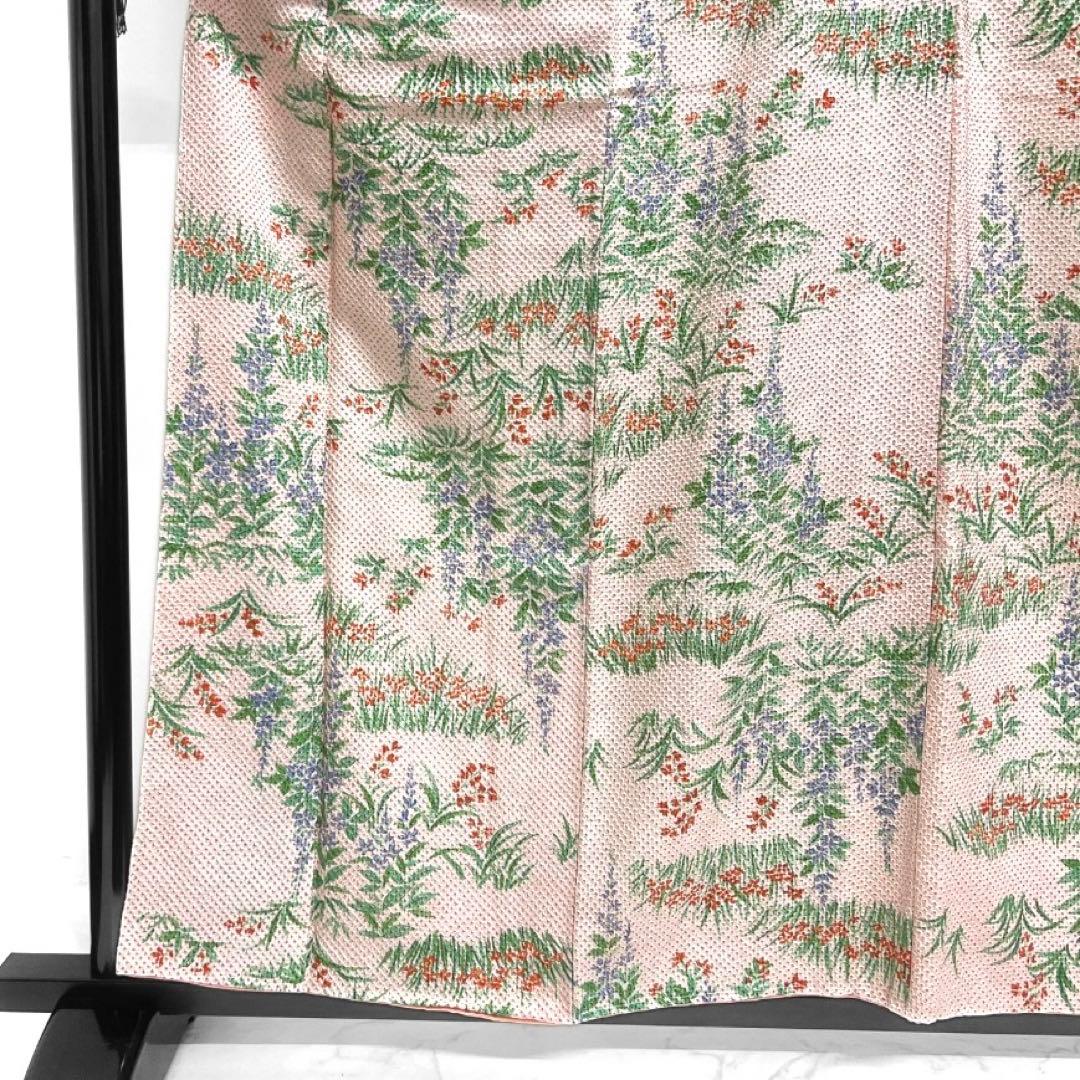 小紋　総絞り　小花　花模様　ピンク　着物　124a d