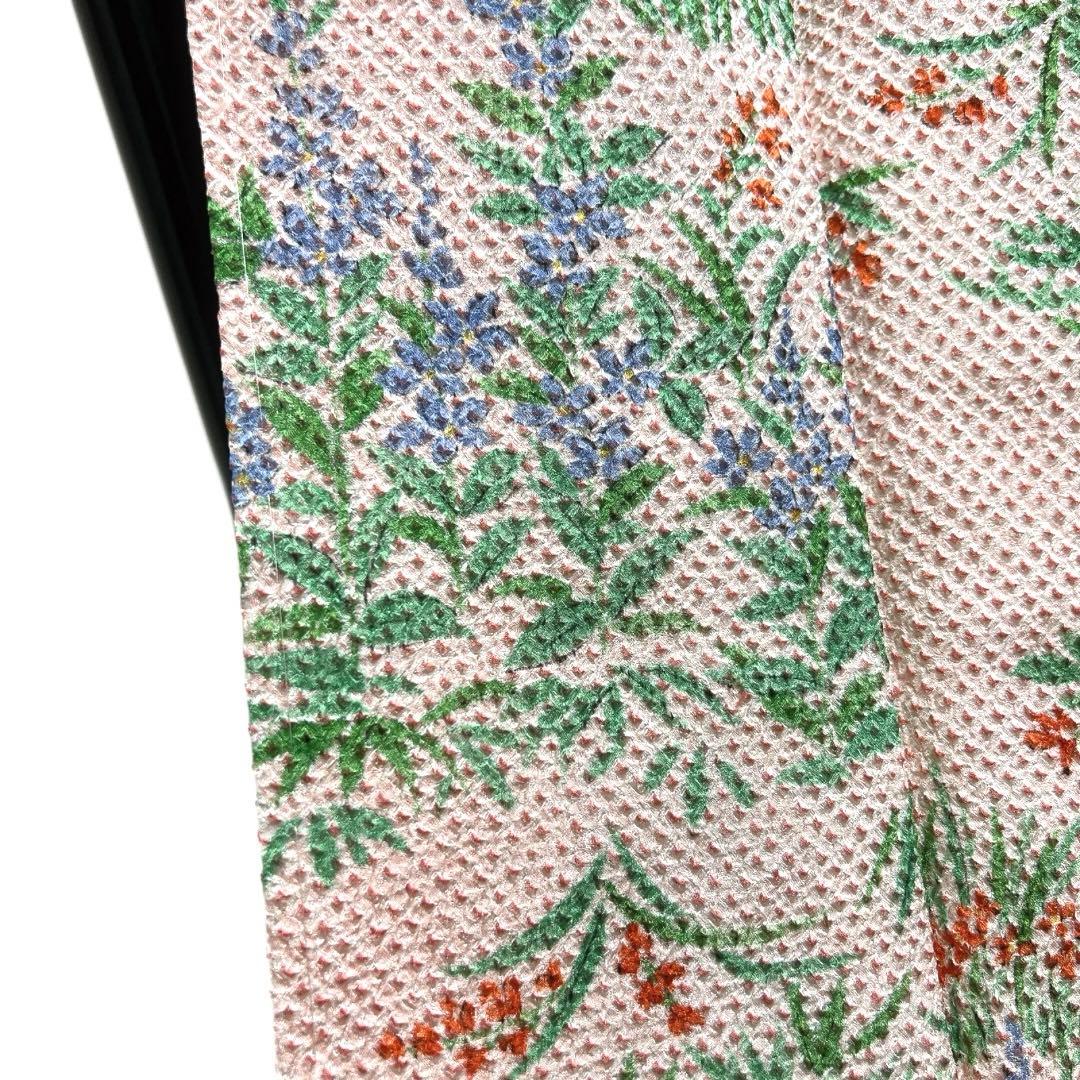 小紋　総絞り　小花　花模様　ピンク　着物　124a d