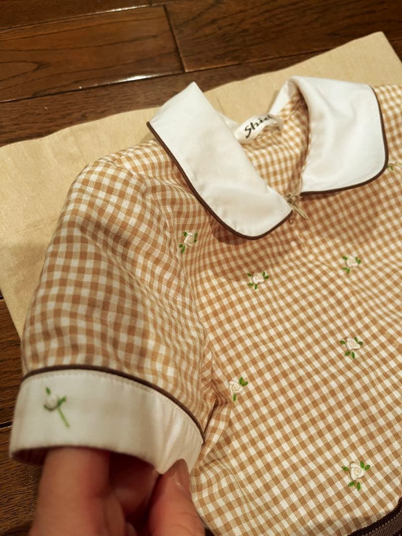 荻窪七里ベージュギンガムチェックワンピース120 七里久美子 お受験　お教室