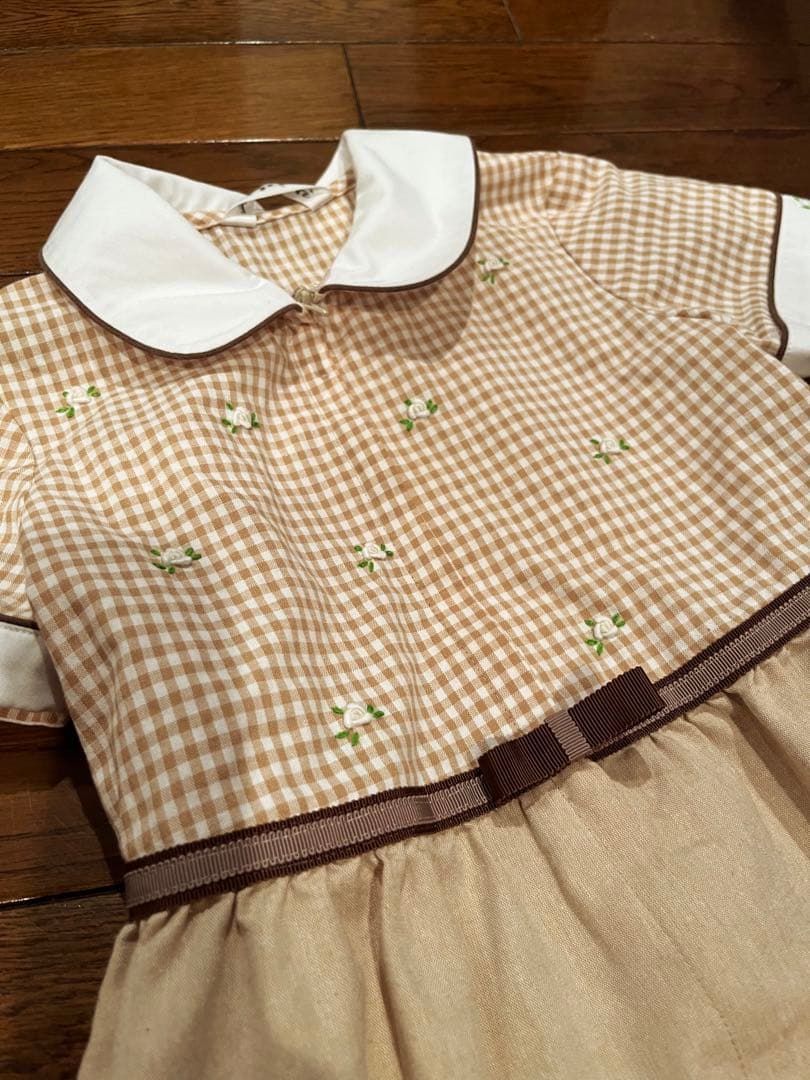 荻窪七里ベージュギンガムチェックワンピース120 七里久美子 お受験　お教室