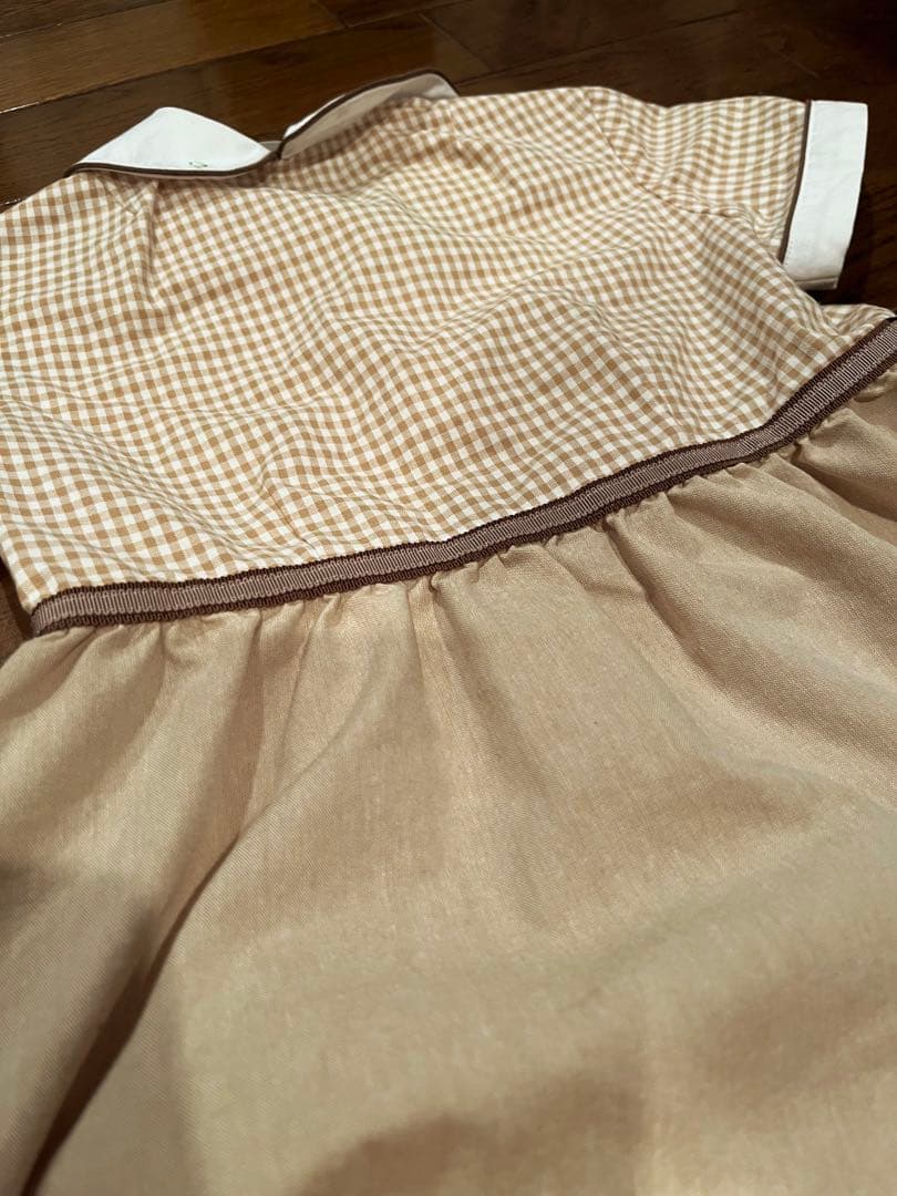 荻窪七里ベージュギンガムチェックワンピース120 七里久美子 お受験　お教室