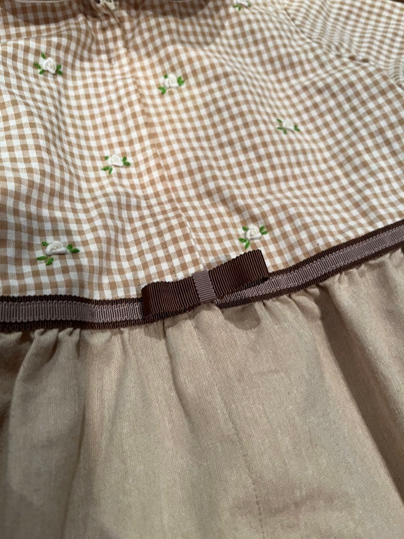 荻窪七里ベージュギンガムチェックワンピース120 七里久美子 お受験　お教室