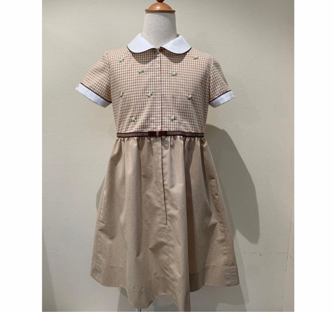 荻窪七里ベージュギンガムチェックワンピース120 七里久美子 お受験　お教室