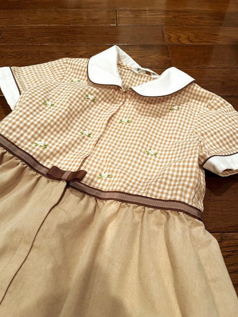 荻窪七里ベージュギンガムチェックワンピース120 七里久美子 お受験　お教室