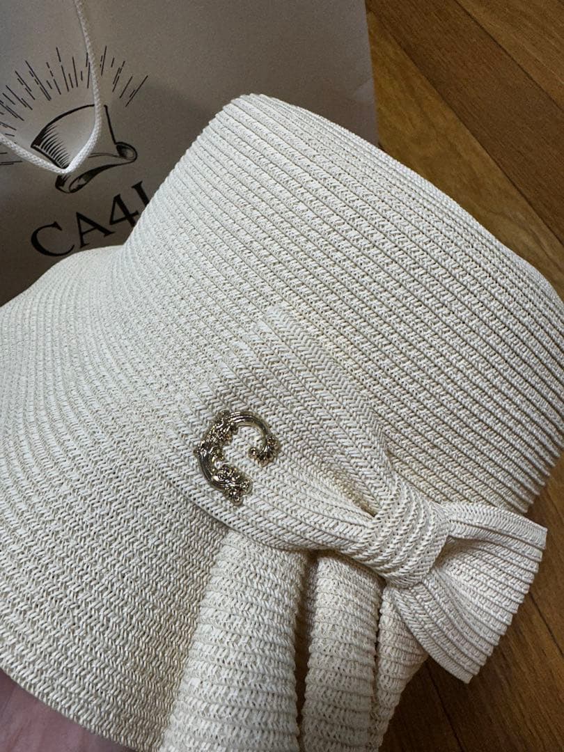 アイボリー リボン付き 麦わら帽子