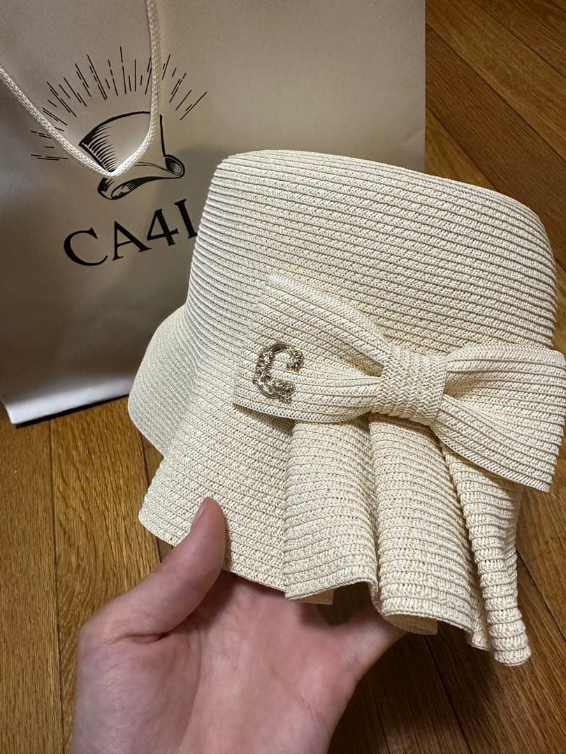 アイボリー リボン付き 麦わら帽子