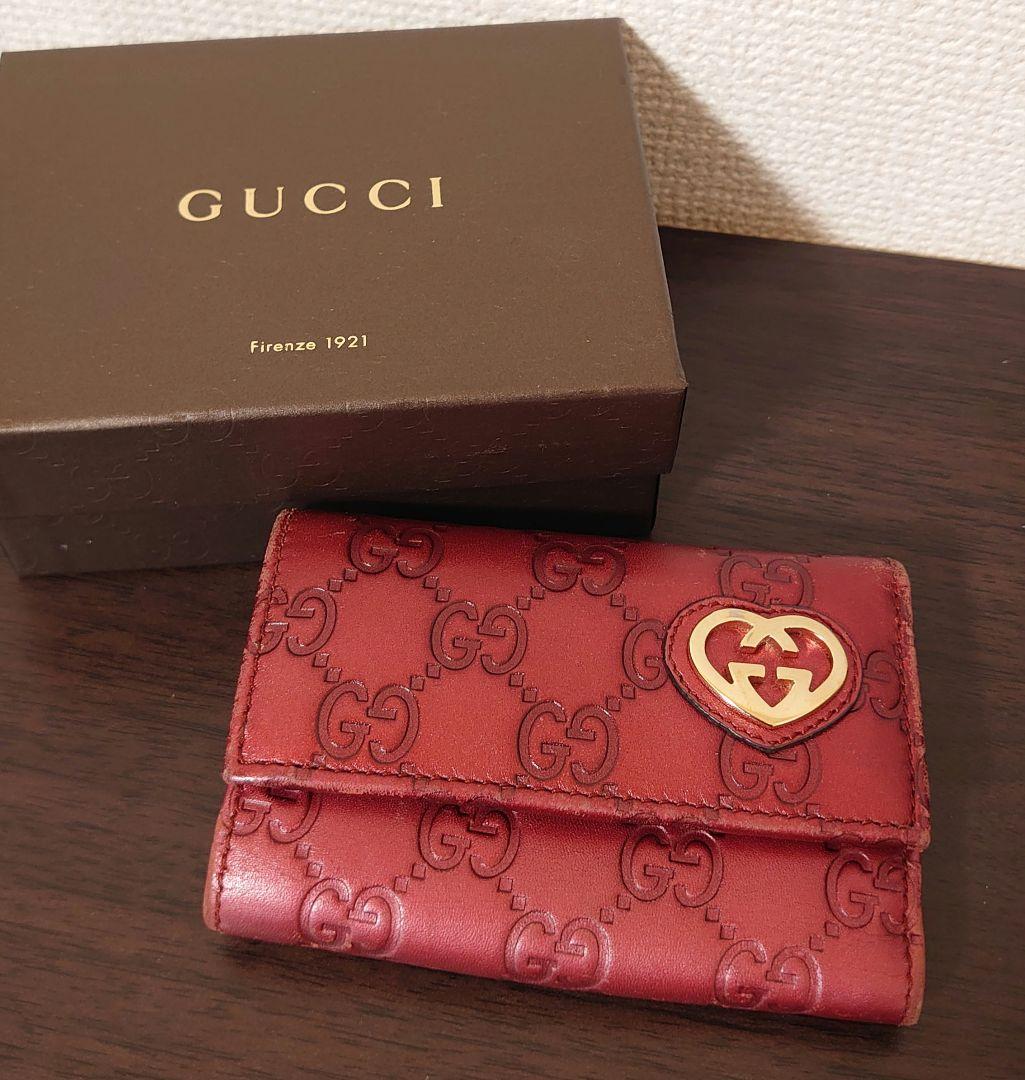 GUCCIシマ ハートシェイプ インターロッキング キーケース ミニ財布 箱付き