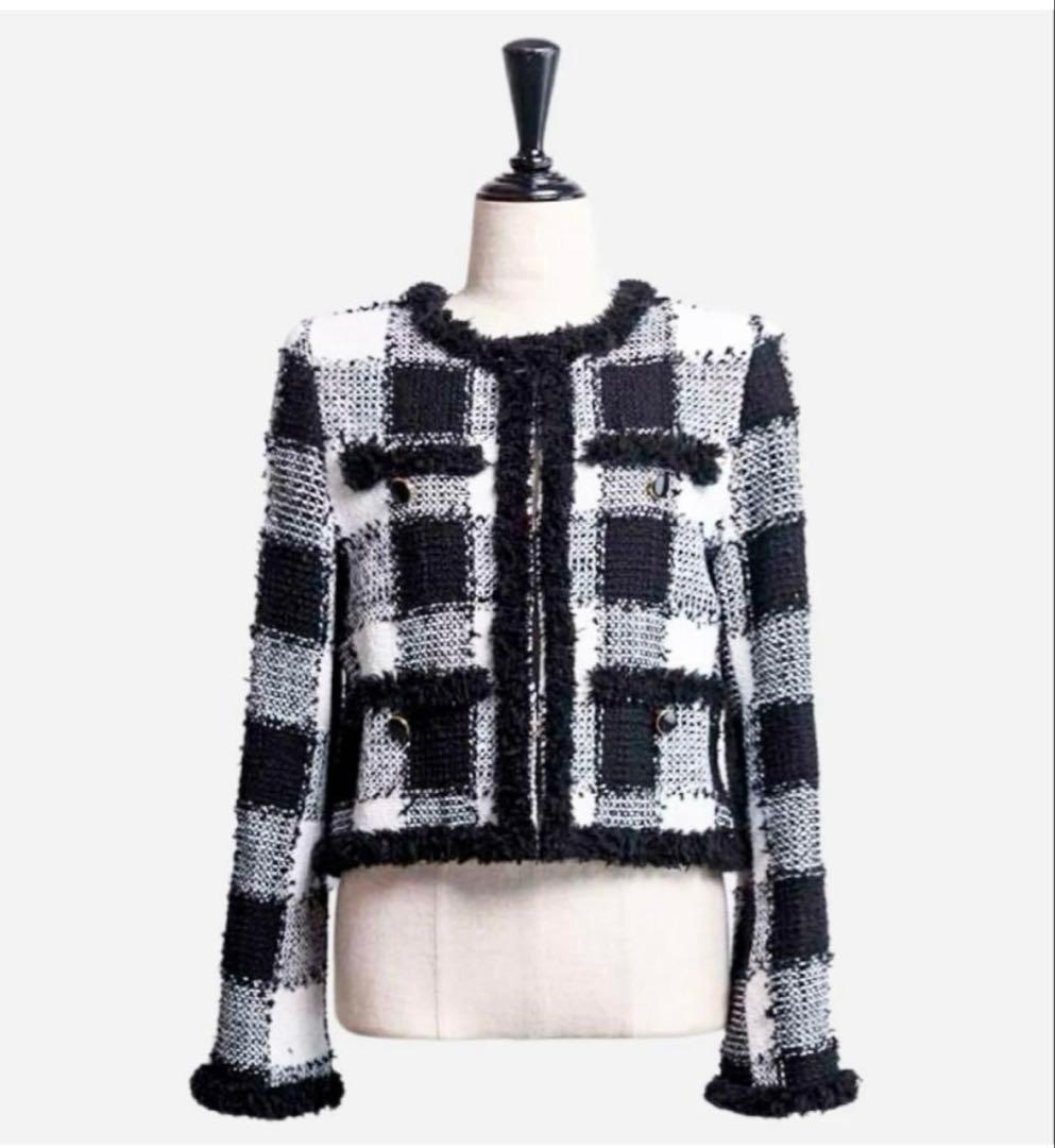 shéller チェック柄 ノーカラージャケット