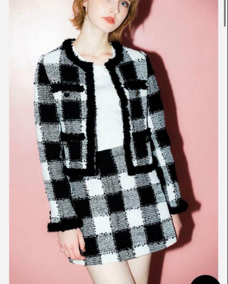 shéller チェック柄 ノーカラージャケット