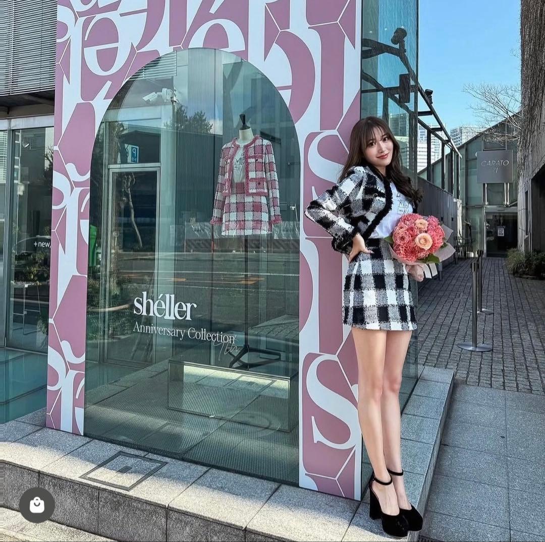 shéller チェック柄 ノーカラージャケット