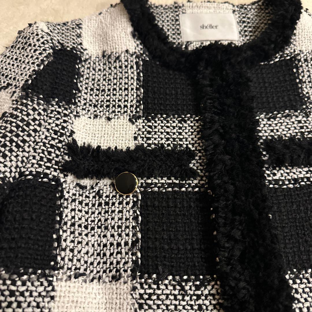 shéller チェック柄 ノーカラージャケット