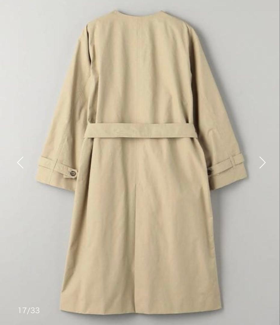 BEAUTY&YOUTH コットンナイロン ノーカラー ベルトコート 撥水加工