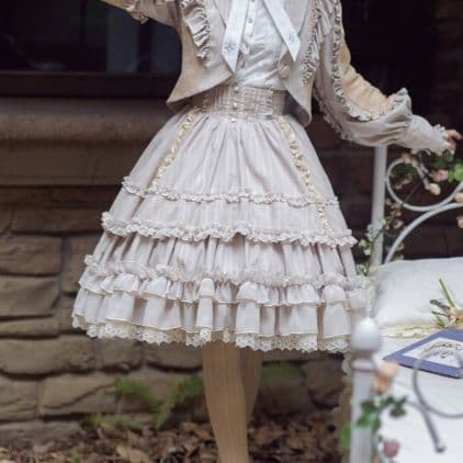 星箱works オースティン ストライプ柄 レースフリル スカート 生成