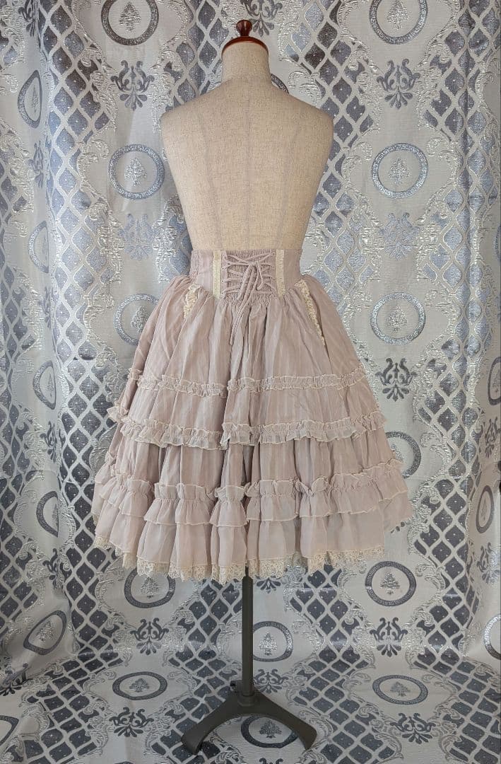 星箱works オースティン ストライプ柄 レースフリル スカート 生成