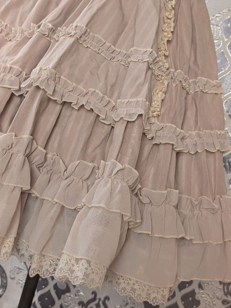 星箱works オースティン ストライプ柄 レースフリル スカート 生成