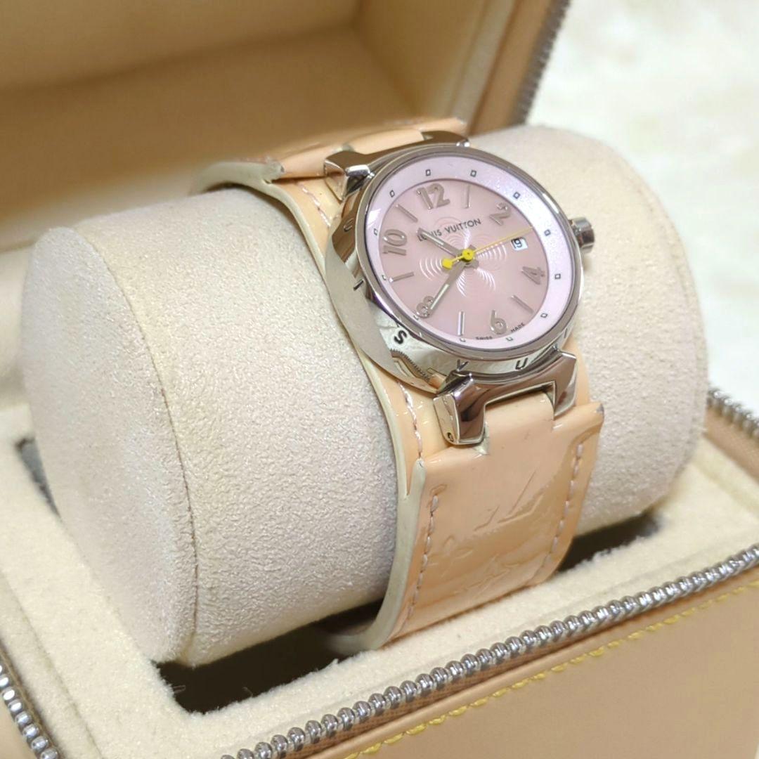 【箱付】LOUISVUITTON タンブール デイト ピンクシェル ダイヤル