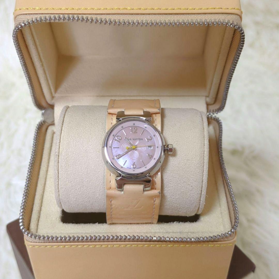 【箱付】LOUISVUITTON タンブール デイト ピンクシェル ダイヤル