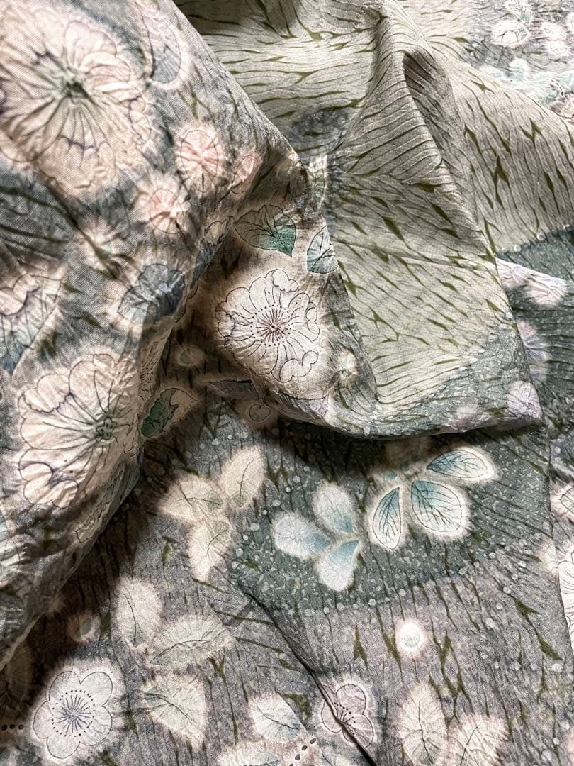 作家物 総絞り 辻が花 大島紬 訪問着 紋なし ガード加工