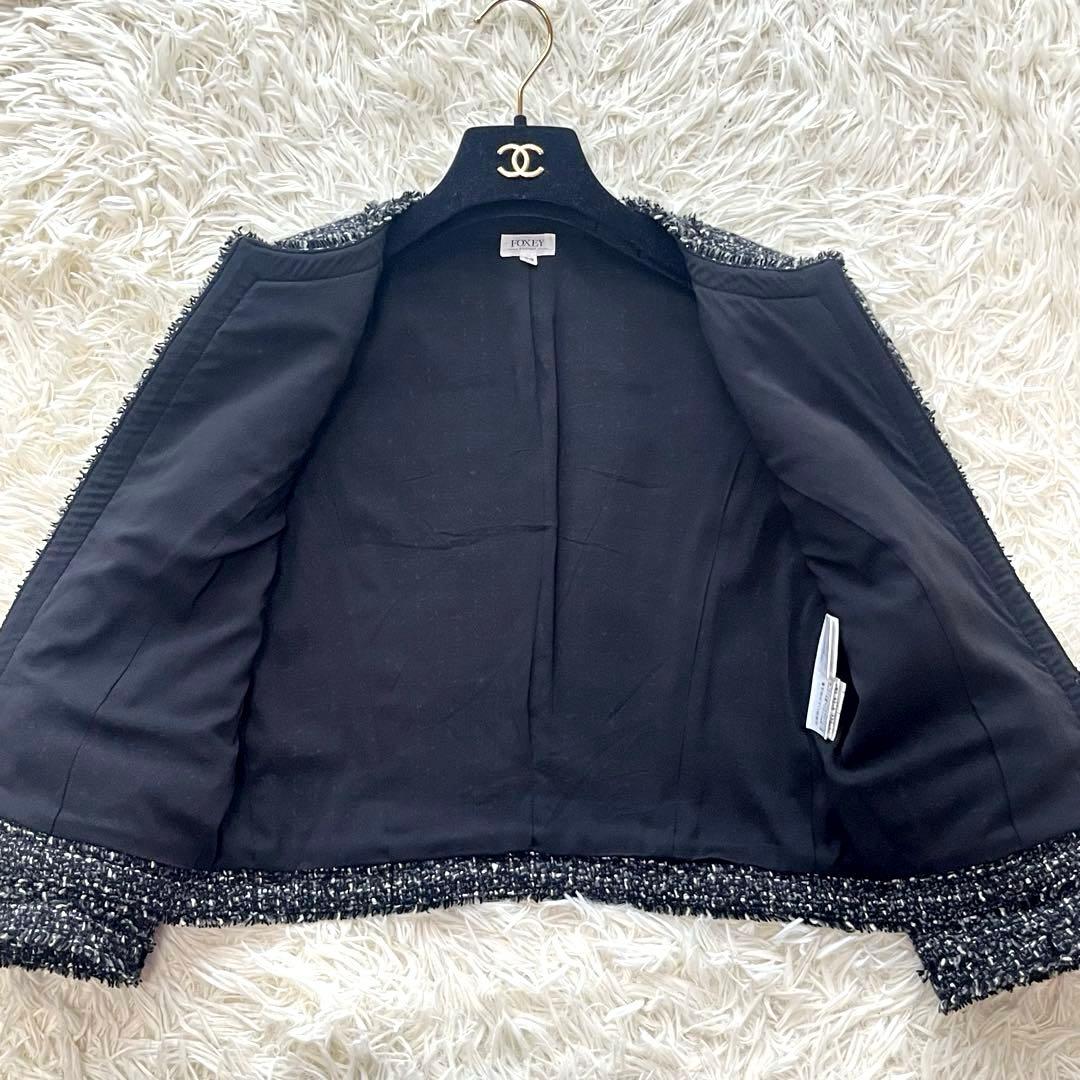 【訳あり】フォクシーブティック ツイードジャケット ノーカラー フリンジ