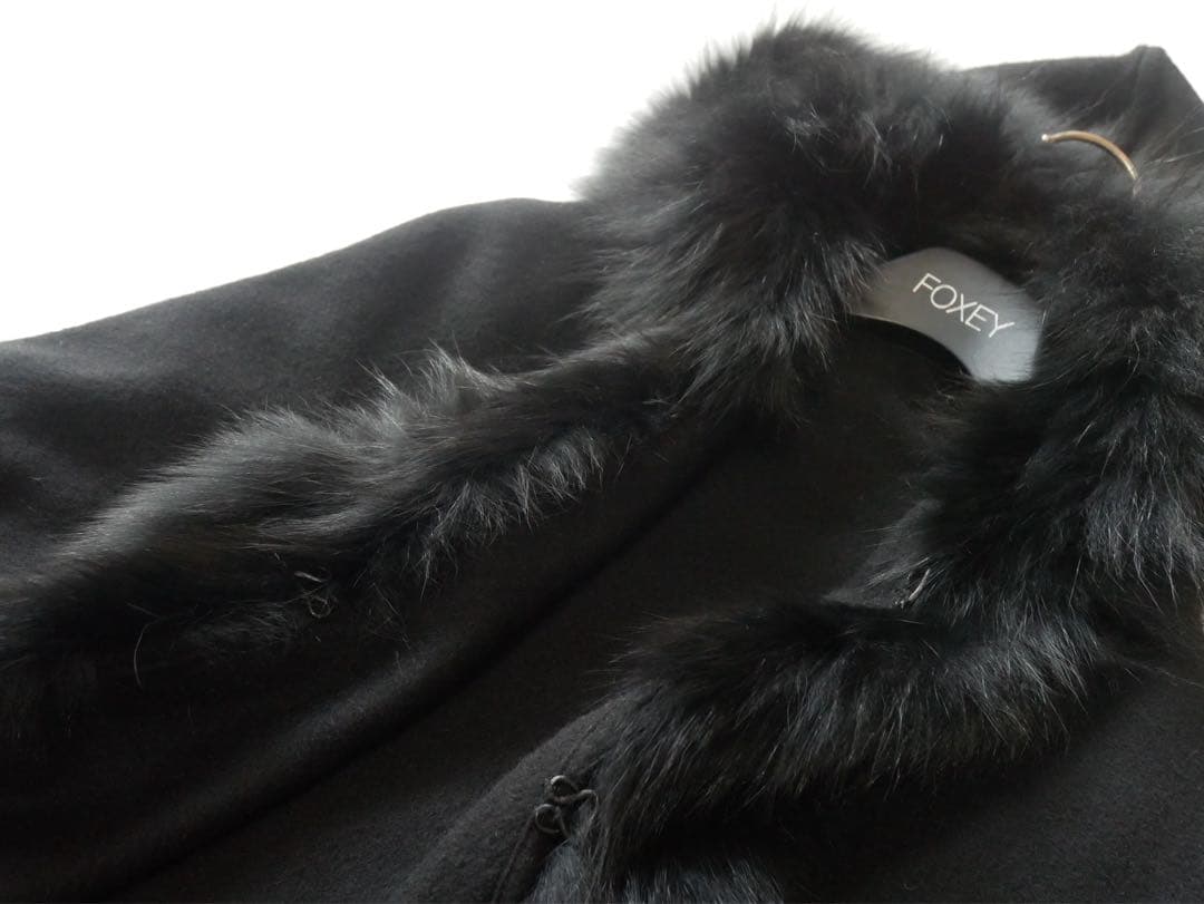 MOGA モガ ブルーFOX ウール×カシミヤ　ポンチョ ショール ブラック