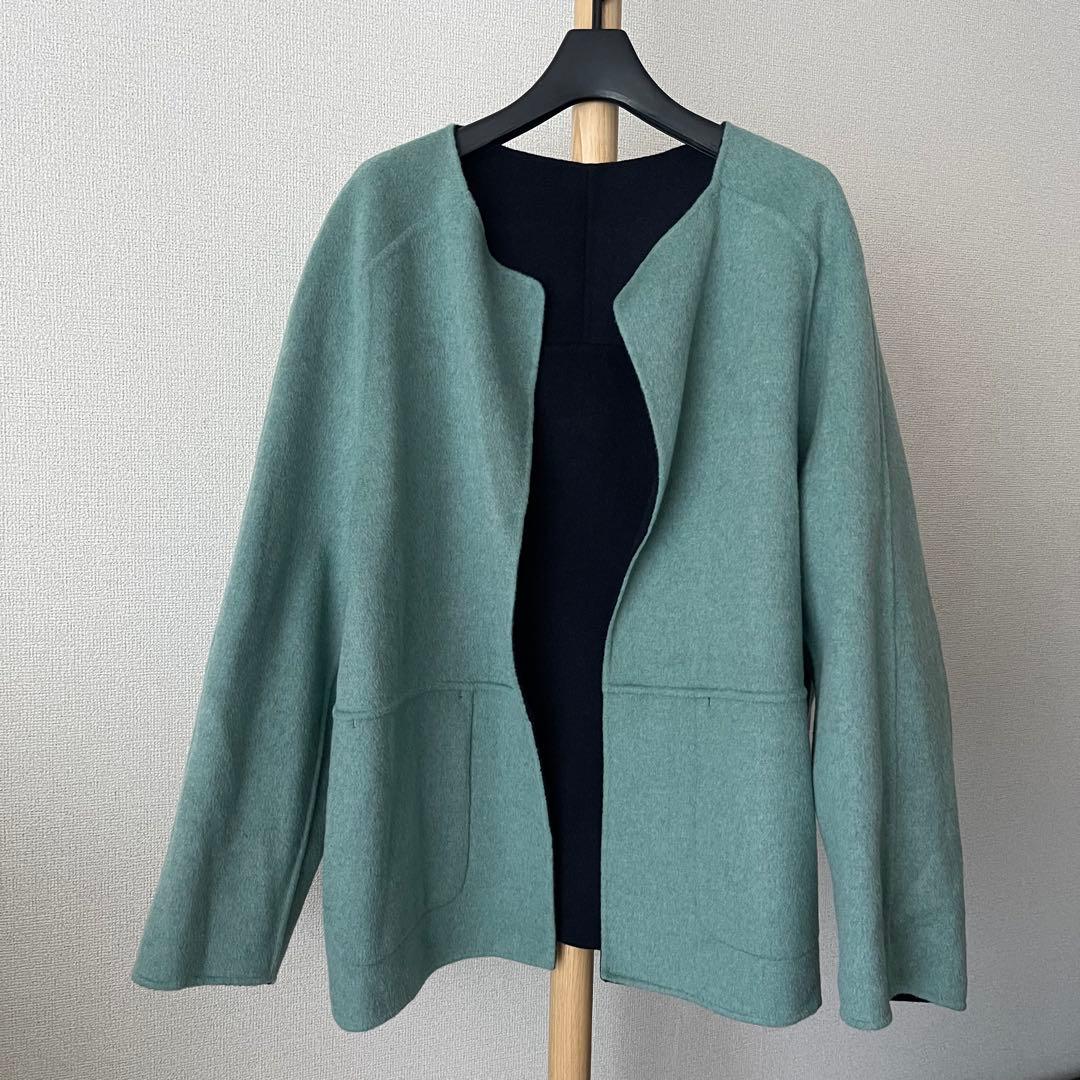 極美品 ヒューマンウーマン リバーコート ＷＮメルトンバイカラーコート ウール