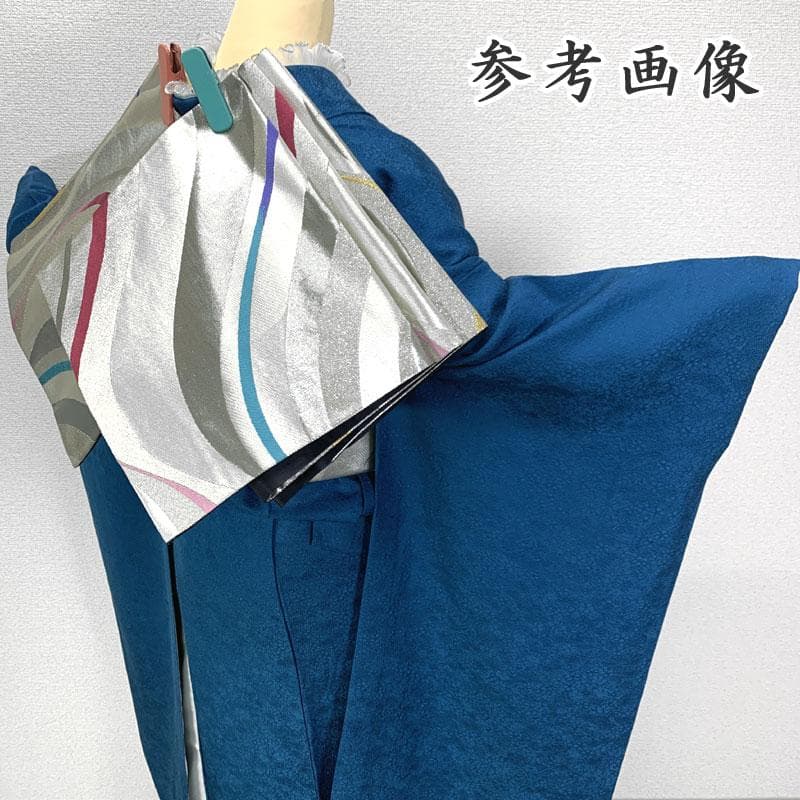 511z9〇きものやまと 色無地振袖 身幅広め 地紋 青〇美品 成人式 結婚式