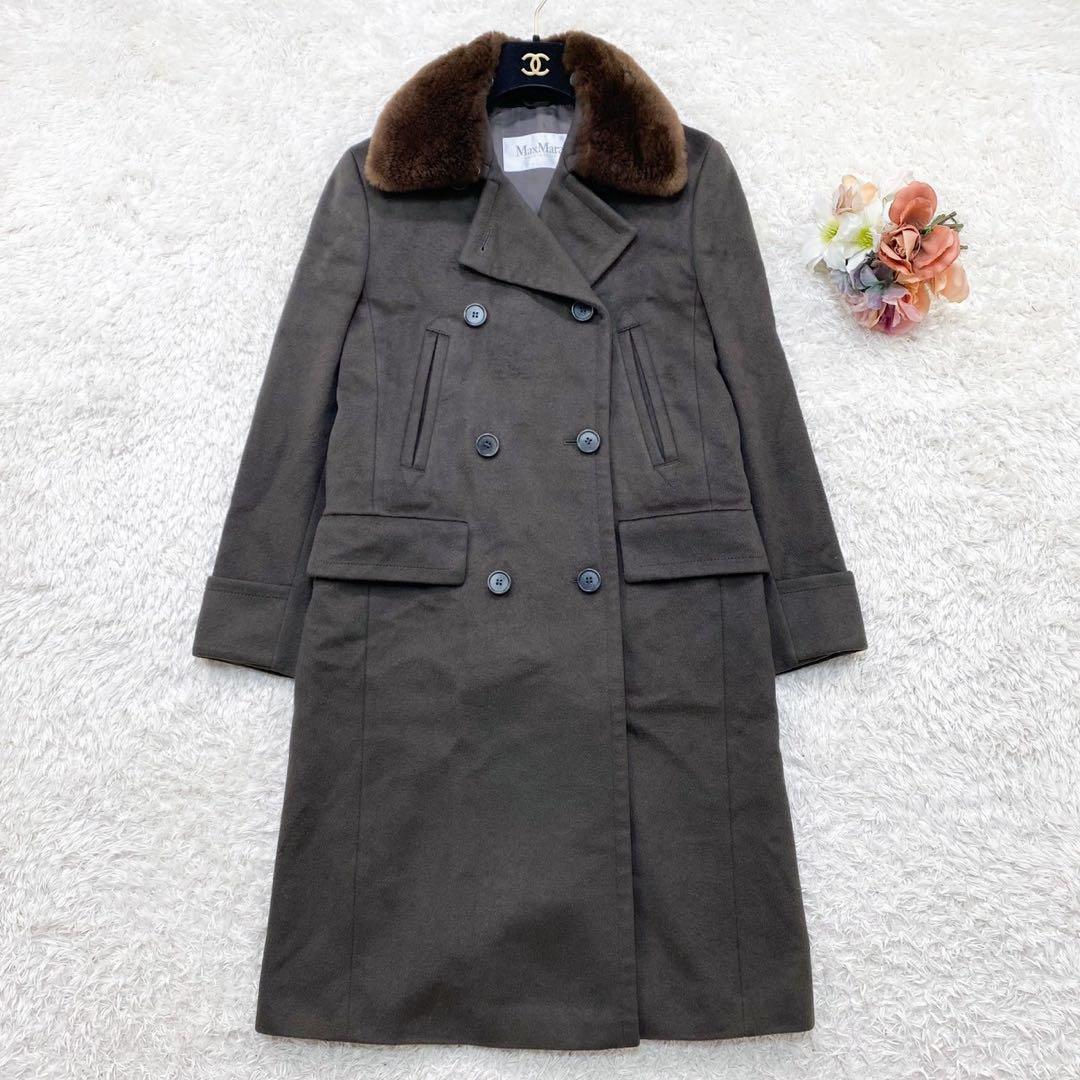 極美品！Max Mara キャメル100% ダブルチェスターコート 襟ファー M