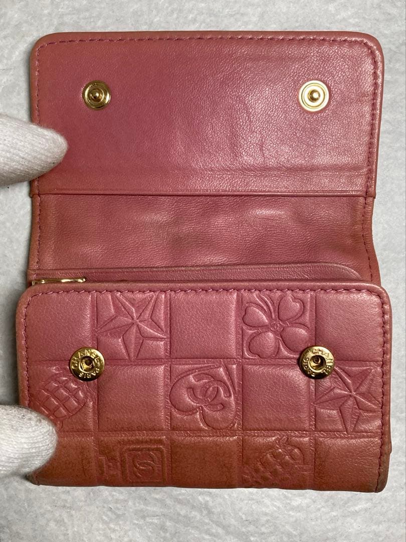 CHANEL シャネル　アイコンライン　レザー　6連キーケース　ピンク系