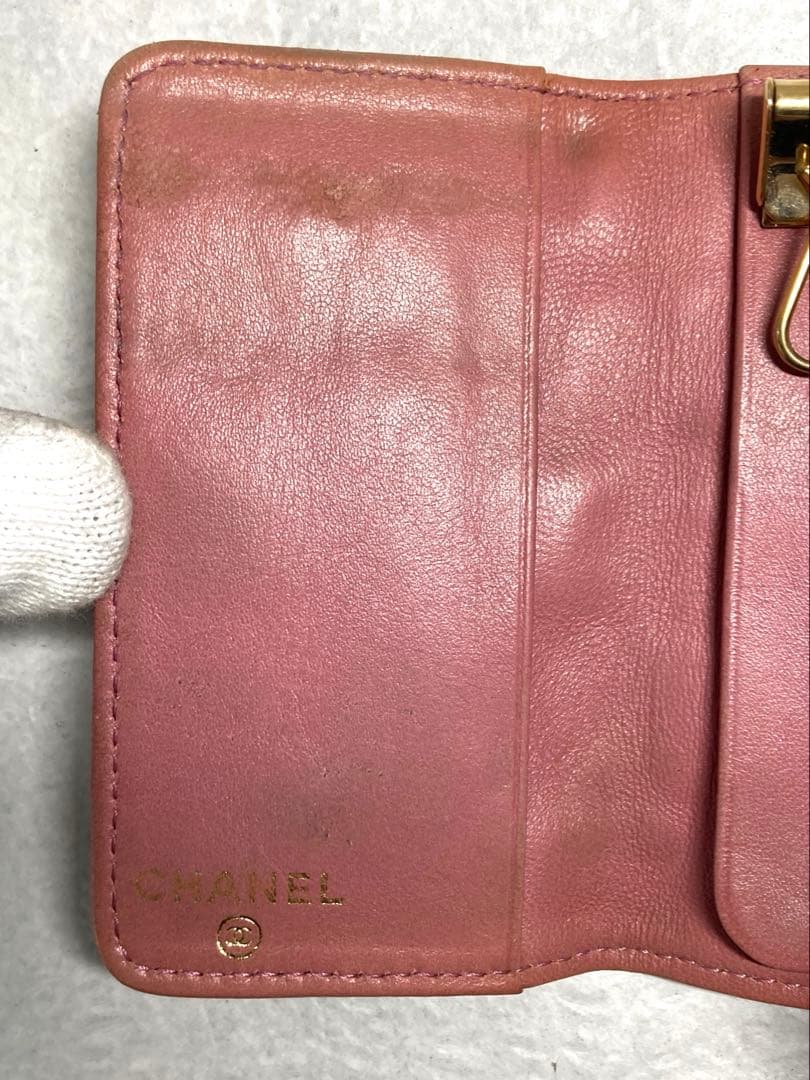 CHANEL シャネル　アイコンライン　レザー　6連キーケース　ピンク系