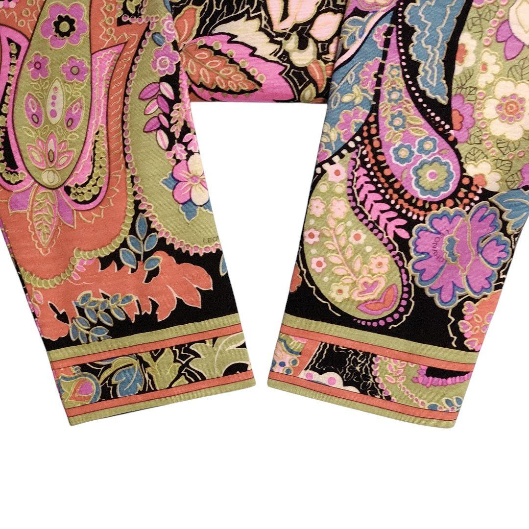 ☆ LEONARD シルク混 ハイネック フラワー&ペイズリー柄 長袖カットソー