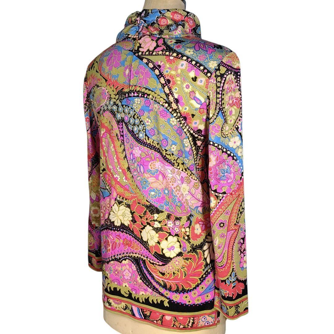 ☆ LEONARD シルク混 ハイネック フラワー&ペイズリー柄 長袖カットソー