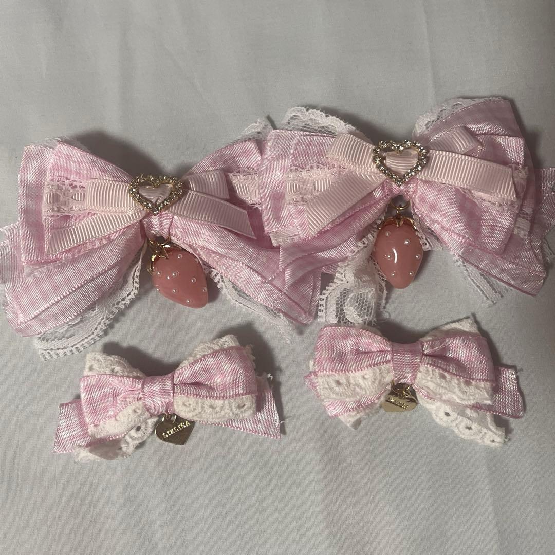 ストロベリーギンガム4つセットクリップ　ピンク