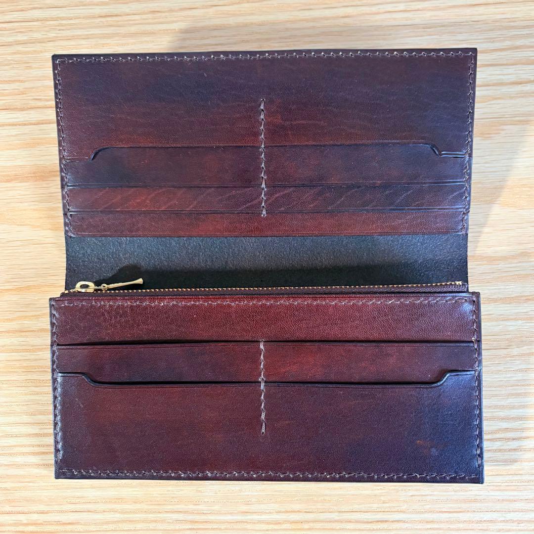 姫路レザー 長財布 ロングウォレット 流線ぼかし染め ブルー × チョコ