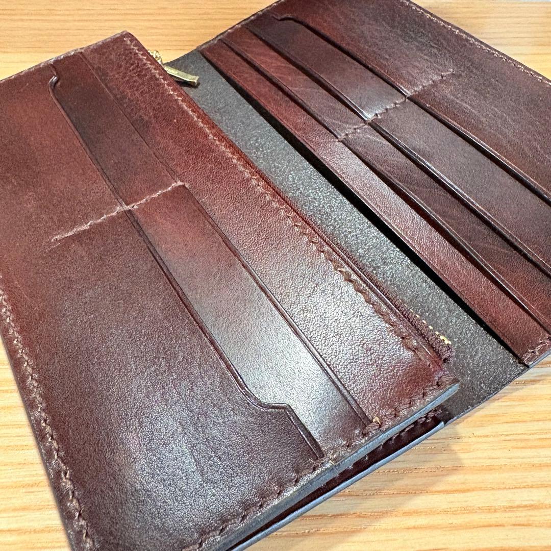 姫路レザー 長財布 ロングウォレット 流線ぼかし染め ブルー × チョコ