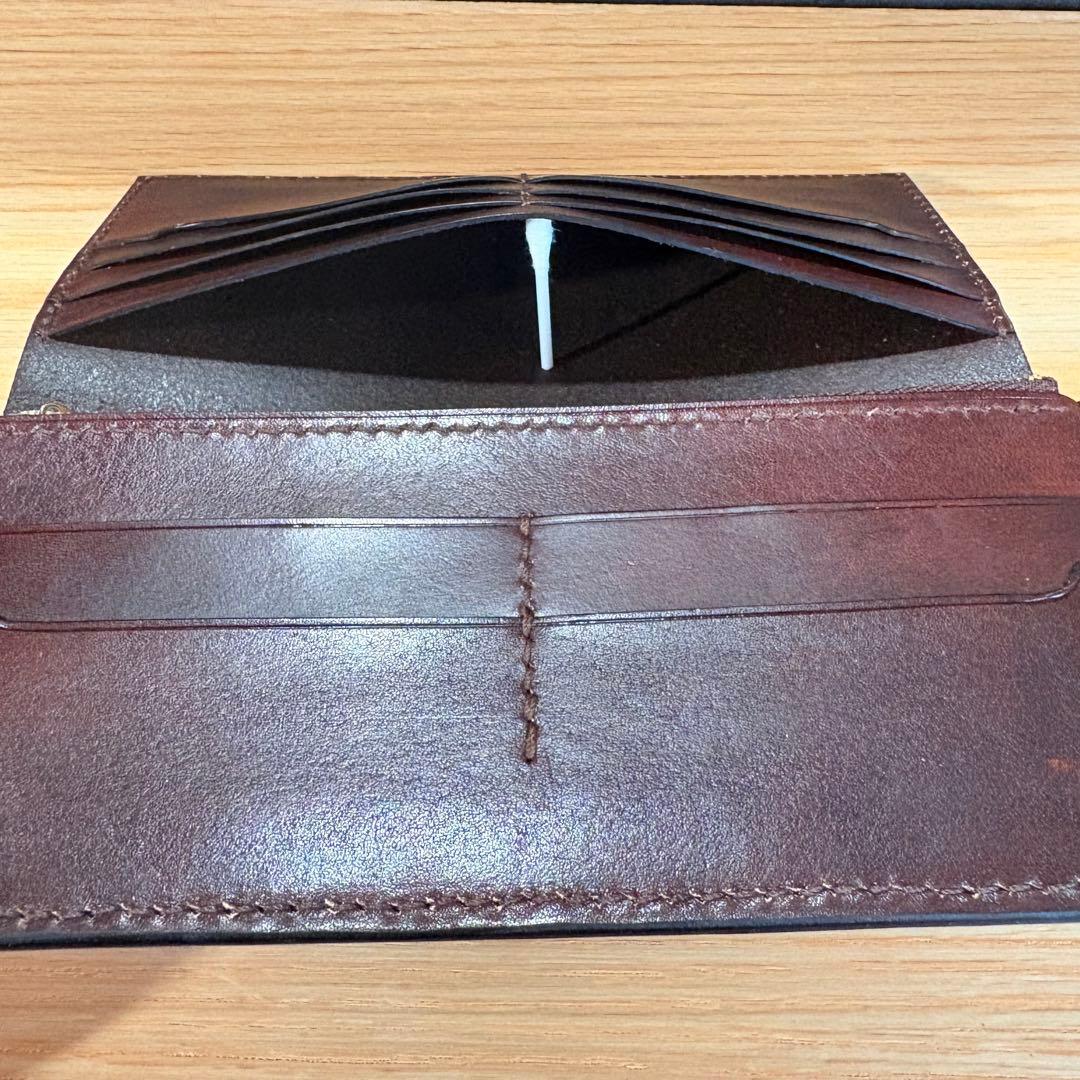 姫路レザー 長財布 ロングウォレット 流線ぼかし染め ブルー × チョコ