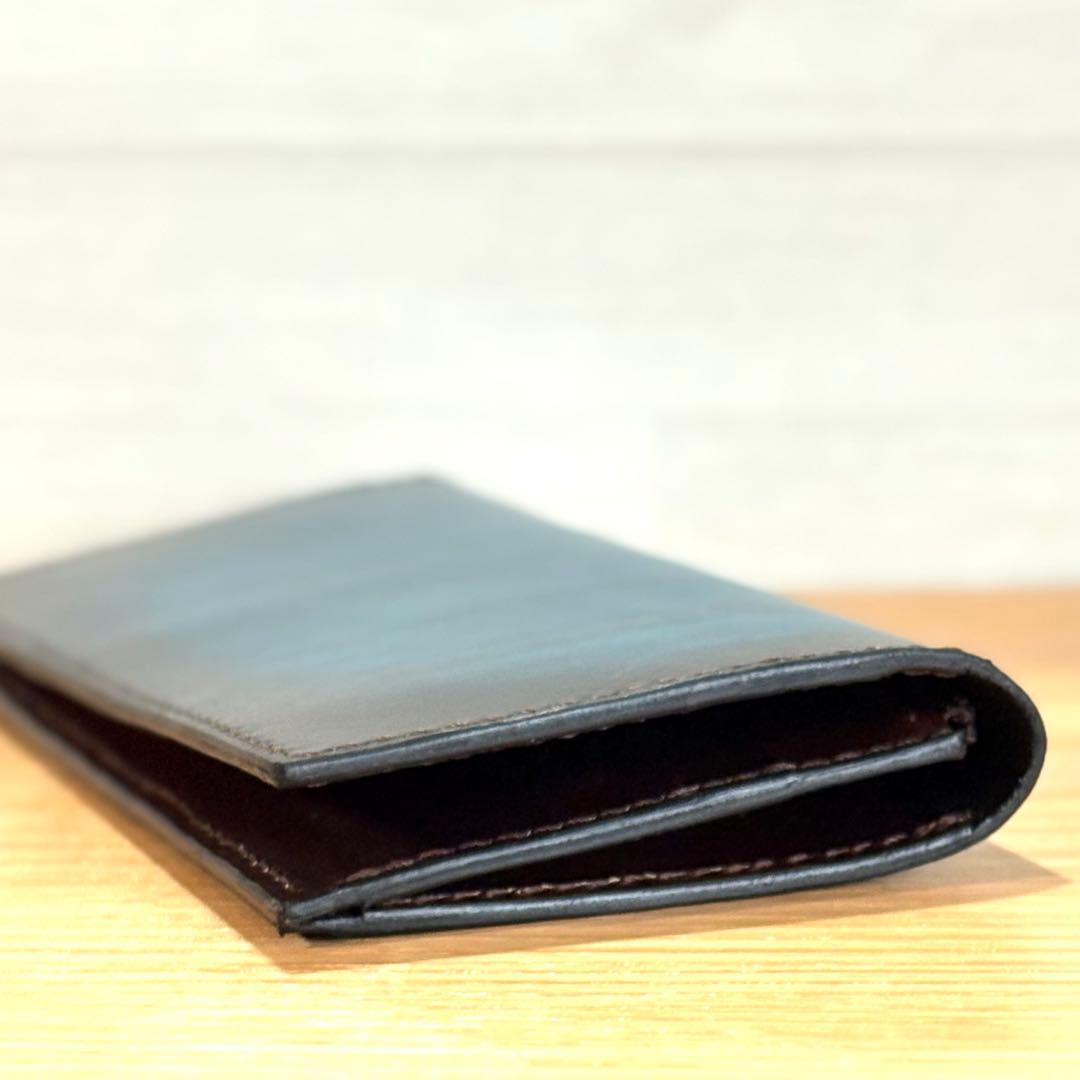 姫路レザー 長財布 ロングウォレット 流線ぼかし染め ブルー × チョコ