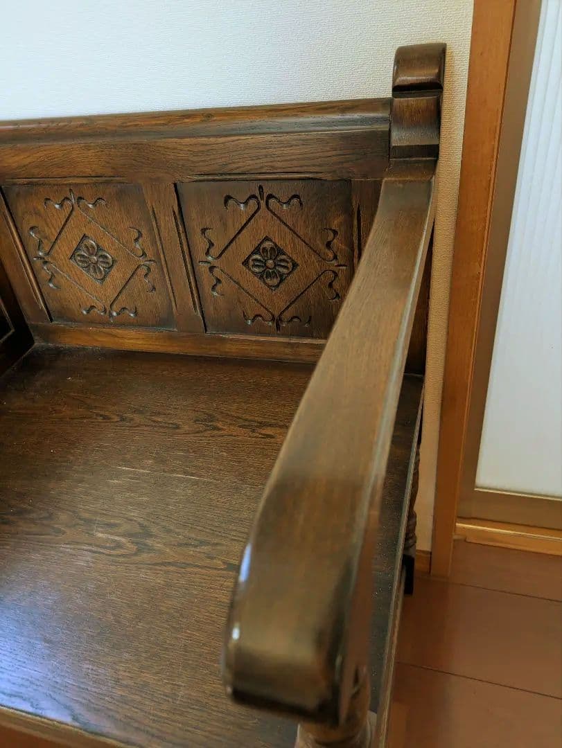 テレフォンベンチ　テレフォンシート　アンティーク　彫刻入りブラウン　ヴィンテージ