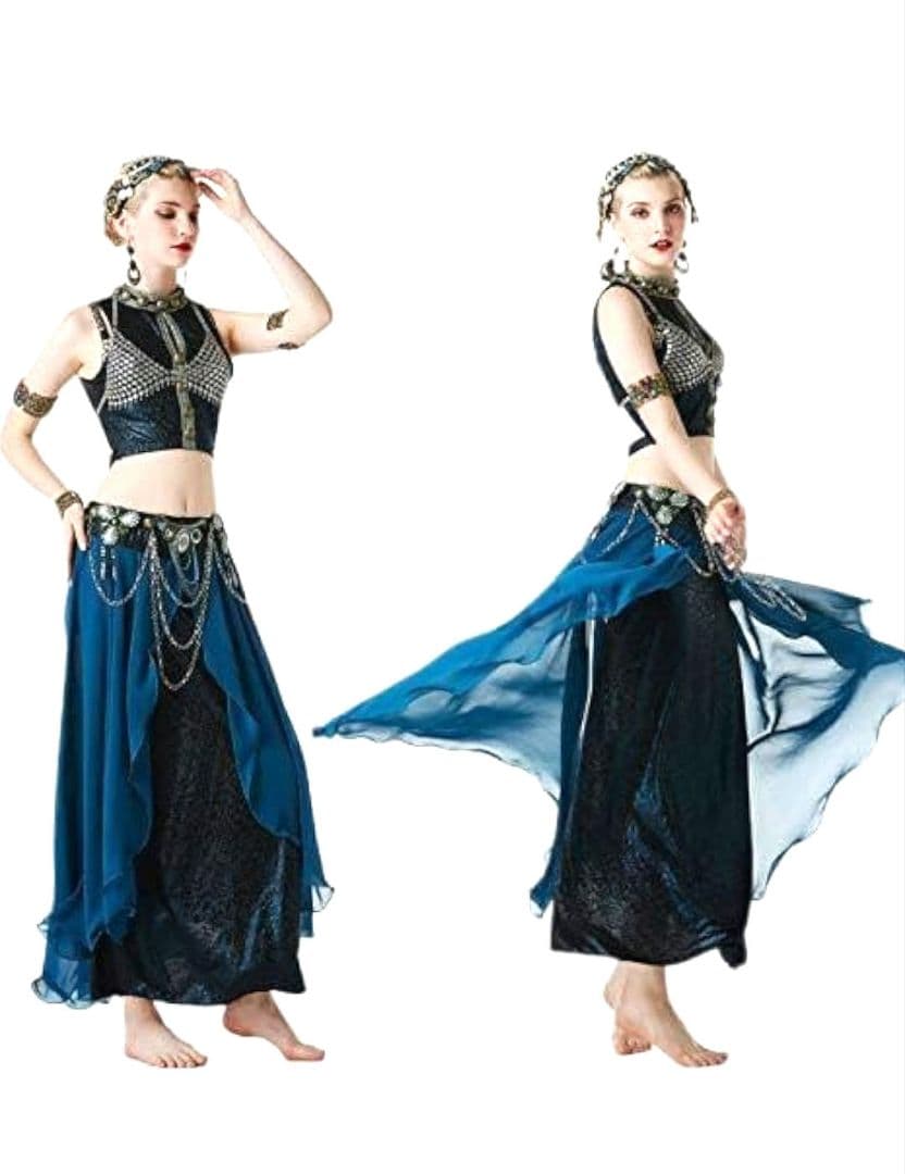 【値下げ】ベリーダンス セット ブルー 上下セット 衣装