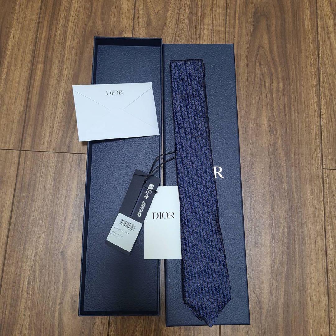 Dior ネイビー ロゴパターン シルクネクタイ