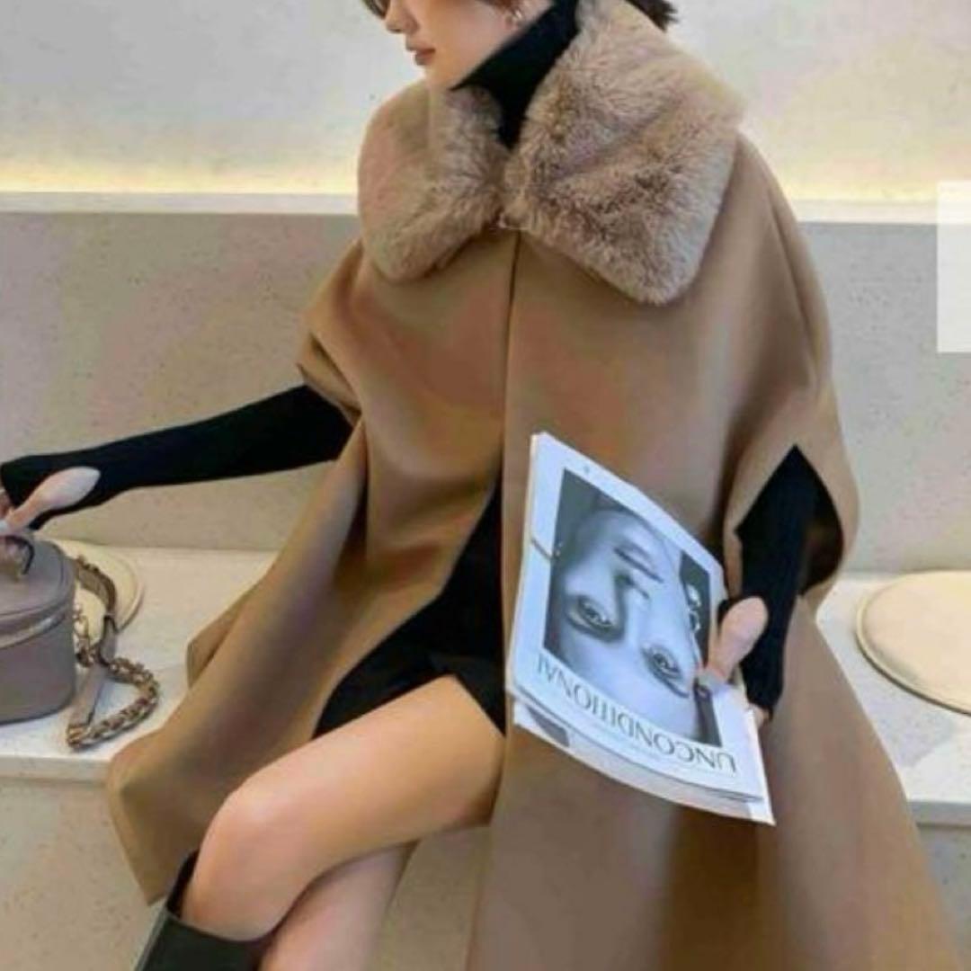 バースデーバッシュ 襟付き ケープ コート ポンチョ ファー 2WAY マント